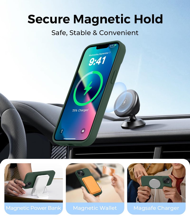 AOTESIER Magnetic for iPhone 13 Mini Case, [Compatible with MagSafe][Military Shockproof Protection] Silicone Case with Soft Microfiber Lining, Camera & Screen Protection 5.4 inch, Alpine Green - Image 5