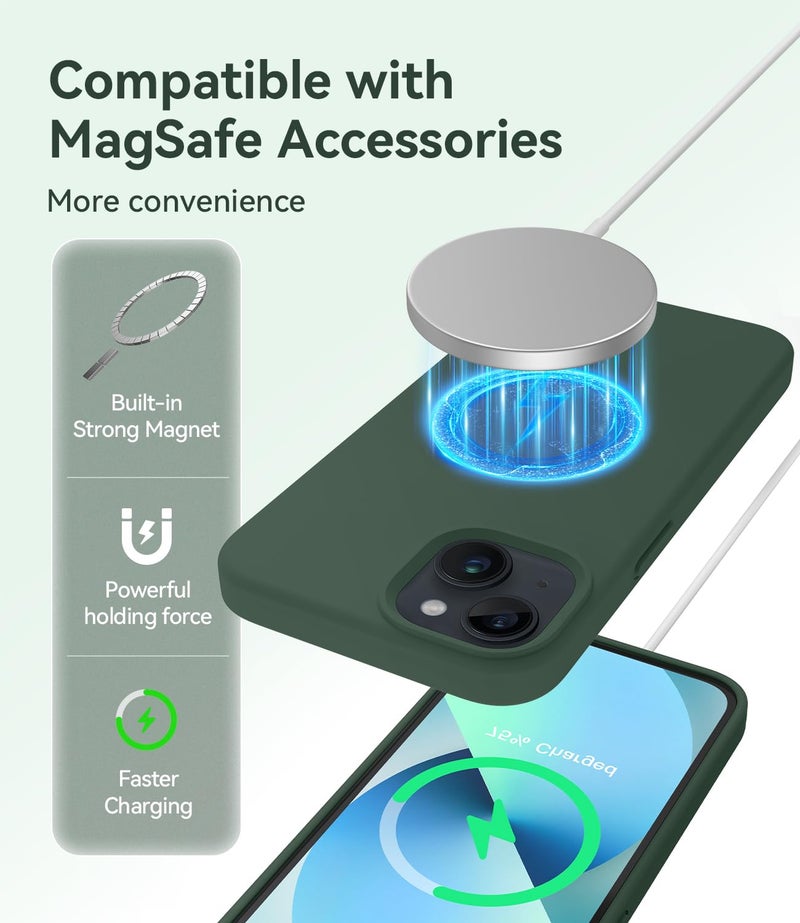 AOTESIER Magnetic for iPhone 13 Mini Case, [Compatible with MagSafe][Military Shockproof Protection] Silicone Case with Soft Microfiber Lining, Camera & Screen Protection 5.4 inch, Alpine Green - Image 4
