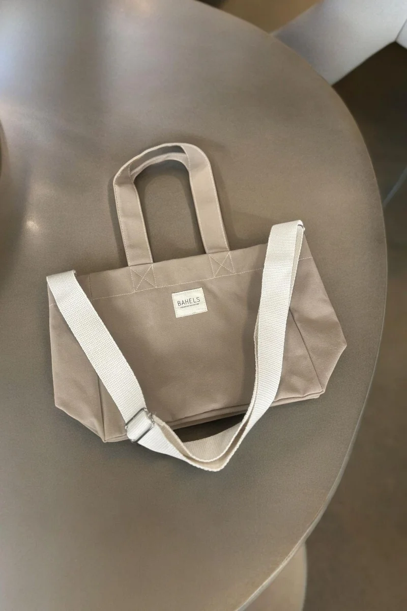 Bahels Beige Waxed Canvas Bag with Strap - Washing Effect