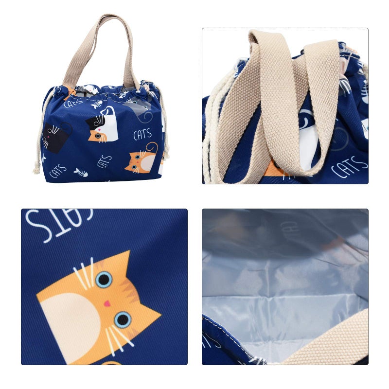 Enyuwlcm Mini Lunch Tote Pouch Reusable Small Cute Lunch Bag With Drawstring Suitable For Girls Women Cat Blue - Image 4