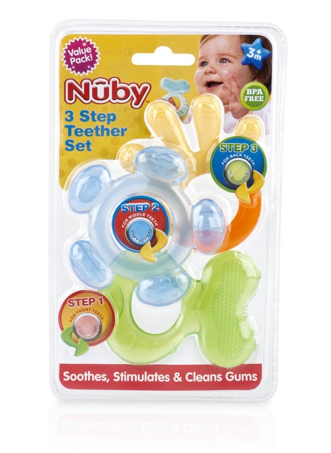 Nuby Nuby Soothing Teether Set, 3 Pack, Green/Blue/Yellow (BOY)  - Image 1