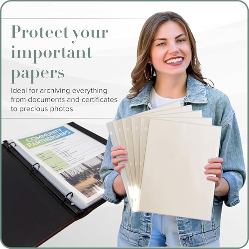 Gallery Leather Clear Sheet Protectors for 3 Ring Binder - Top Loaders Sleeves, 8.5 x 11 Inch, 5 Sheets, Archival Safe, Letter Size, for Documents, Presentations and Photos - Image 2