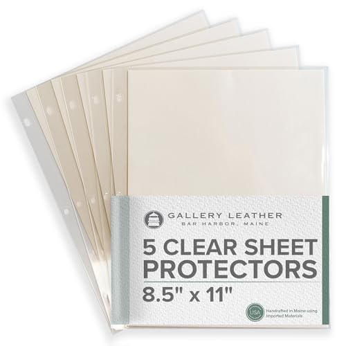 Gallery Leather Clear Sheet Protectors for 3 Ring Binder - Top Loaders Sleeves, 8.5 x 11 Inch, 5 Sheets, Archival Safe, Letter Size, for Documents, Presentations and Photos - Image 1