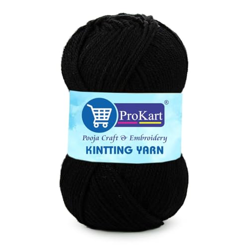 ProKart Premium Woolen 4 ply Hand Knitting Wool Yarn | Fine Weight Knitted and Crocheted Soft Yarn for Sweater, Scarf, Hat, Baby Clothes, Baby Sports, Purse, Gift Bags & DIY Craft Accessories Projects (1 Ball/100 Gram Each) (Black, 100gms x 1 Pack) - Image 1