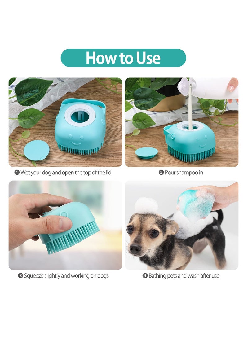 Dog Bath Brush, Soft Silicone Pet Shampoo Massage Dispenser Grooming Shower Brush for Short Long Haired Dogs and Cats Washing 2 Pcs - Image 5