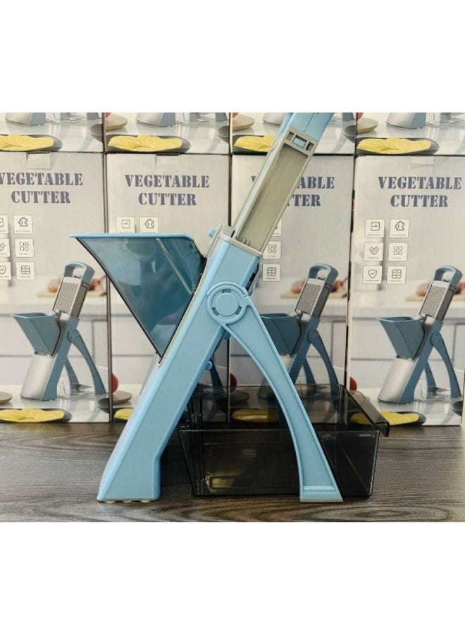 إسكدنيا قطاعة خضروات ومبشرة ماندولين بشفرات من الفولاذ المقاوم للصدأ، سعة كبيرة، سماكة قابلة للتعديل، وميزات أمان لتقطيع وفرم الخضروات والفواكه - 5 في 1 - ازرق - Image 3