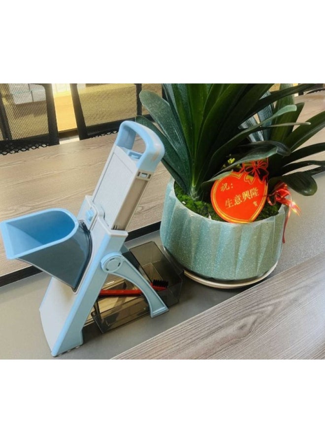 إسكدنيا قطاعة خضروات ومبشرة ماندولين بشفرات من الفولاذ المقاوم للصدأ، سعة كبيرة، سماكة قابلة للتعديل، وميزات أمان لتقطيع وفرم الخضروات والفواكه - 5 في 1 - ازرق - Image 2