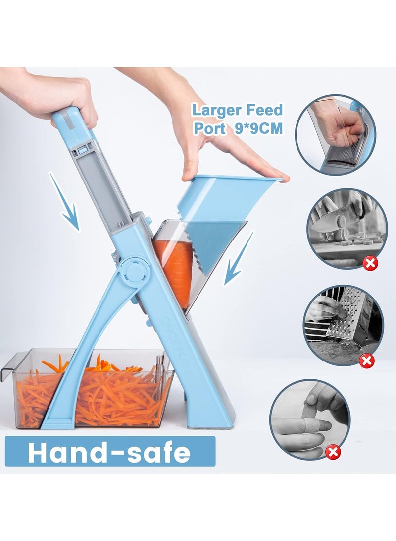 إسكدنيا قطاعة خضروات ومبشرة ماندولين بشفرات من الفولاذ المقاوم للصدأ، سعة كبيرة، سماكة قابلة للتعديل، وميزات أمان لتقطيع وفرم الخضروات والفواكه - 5 في 1 - ازرق - Image 4