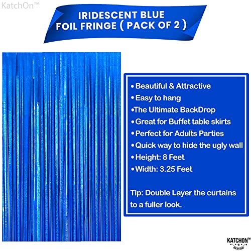 KatchOn, XtraLarge Iridescent Blue Streamers Backdrop - 3.2x8 Feet, Pack of 2 | Iridescent Blue Backdrop Curtain for Graduation Decorations 2025, Summer Decoration, Fathers Day Decorations - Image 3