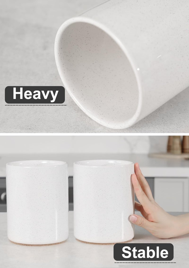 Nucookery Utensil Holder, 6.4" Ceramic Kitchen Utensil Holder for Countertop with Protection Cork Bottom, Vintage Farmhouse Kitchen Decor for Counter, Gift (Sand) - Image 5