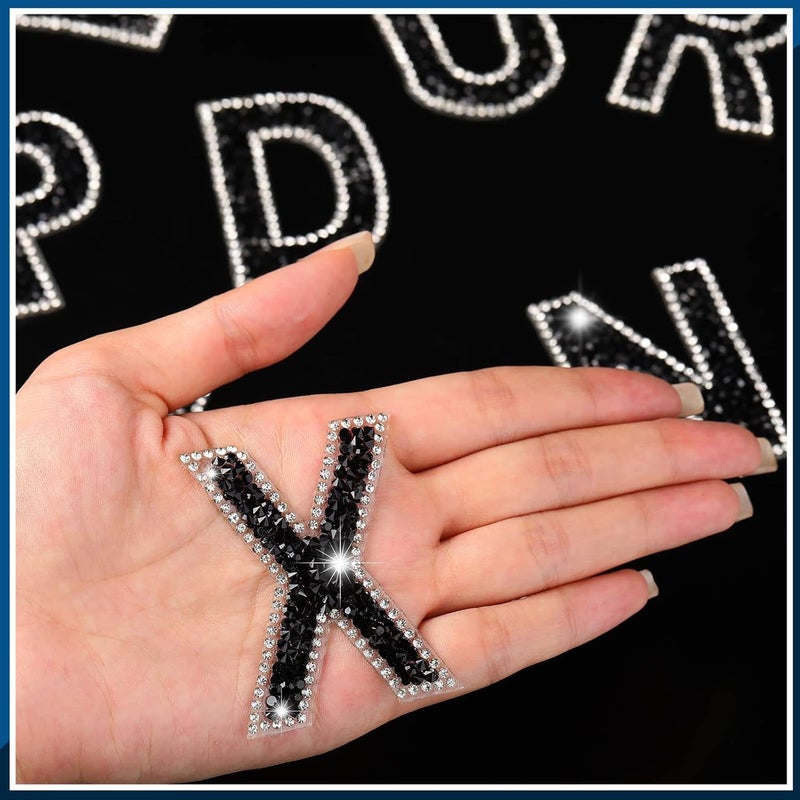 KASTWAVE 52 Pieces Glitter Rhinestone Letter Stickers, Crystal Rhinestone Self Adhesive Resin Stickers, A-Z for Clothing, DIY Crafts, Decorations, Shiny Effect, Easy to Apply, Not Easy to Fall Off, Black - Image 3