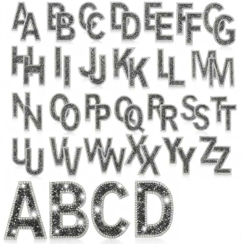 KASTWAVE 52 Pieces Glitter Rhinestone Letter Stickers, Crystal Rhinestone Self Adhesive Resin Stickers, A-Z for Clothing, DIY Crafts, Decorations, Shiny Effect, Easy to Apply, Not Easy to Fall Off, Black - Image 1