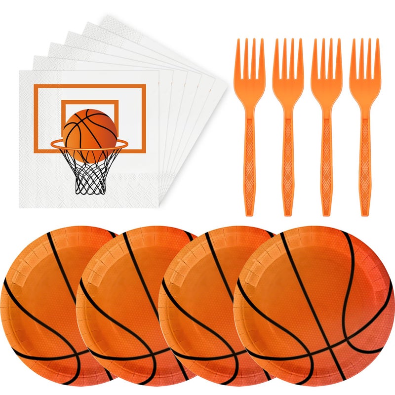 peony man 75 Pcs Basketball Paper Plates and Napkins Basketball Birthday Party Supplies Disposable Party Plates Napkins Forks Tableware Set for Boys Kids Sports Themed Birthday Parties Supplies, Serve 25 Guests - Image 1