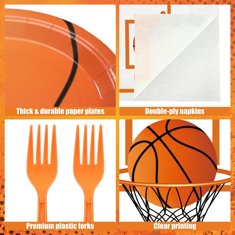 peony man 75 Pcs Basketball Paper Plates and Napkins Basketball Birthday Party Supplies Disposable Party Plates Napkins Forks Tableware Set for Boys Kids Sports Themed Birthday Parties Supplies, Serve 25 Guests - Image 3
