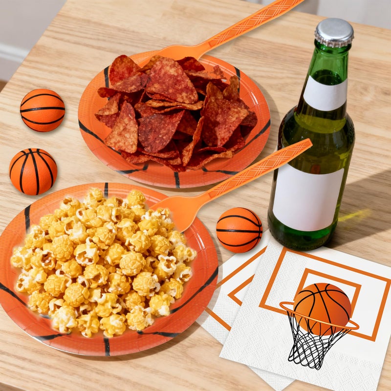 peony man 75 Pcs Basketball Paper Plates and Napkins Basketball Birthday Party Supplies Disposable Party Plates Napkins Forks Tableware Set for Boys Kids Sports Themed Birthday Parties Supplies, Serve 25 Guests - Image 5