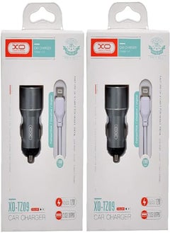 Xo tz09 car charger suit and lightning cable with 2.1a max 12w output and 2 usb output 1000mm set of 2 pieces - grey