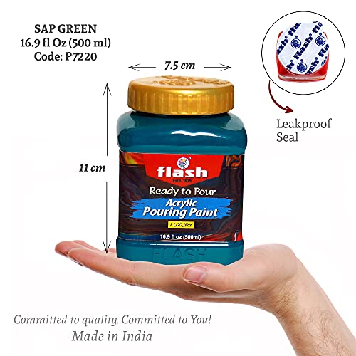 Flash Acrylic Ready to Pour Pouring Paint/Fluid Acrylic 500ml / 16 fl oz Pre-Mixed Water-Based - for Canvas, Wood, Paper, Crafts, Tile, Rocks and More… (Sap Green) - Image 2