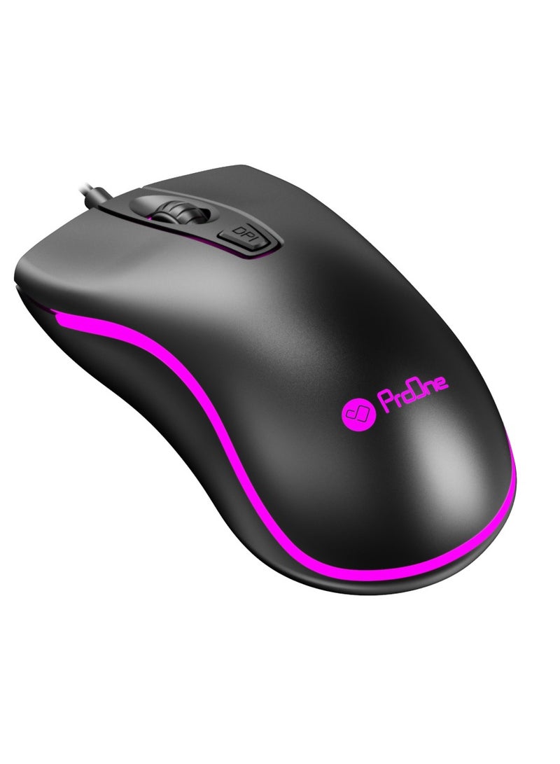 ProOne ProOne PMG40 Optical Gaming Mouse with 4D function key, RGB light, optical Engine, 1600 Selectable DPI, for PC & Laptop  - Image 1