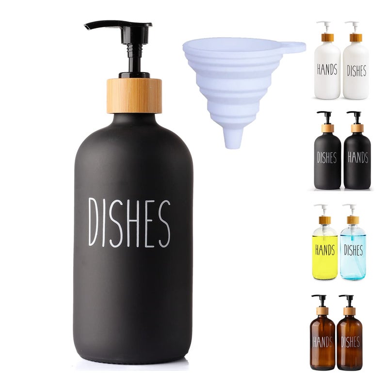 LOOCHICA Black Glass Kitchen Soap Dispenser Detergent Dispenser or Dish Soap Dispenser for Kitchen Sink Black Soap Dispenser Modern Farmhouse Decor Dish Soap Pump for Kitchen Organization