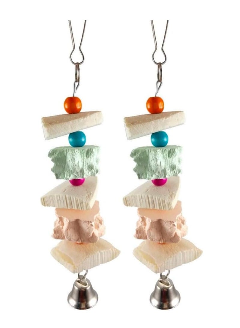 Sylqvxh Bird Cuttlebone, Parrot Chewing Toy Beak Trimmer Calcium Stone with Bell for Parrots Conures Cockatiels Parrots Budgies African Grey-2PCS - Image 1