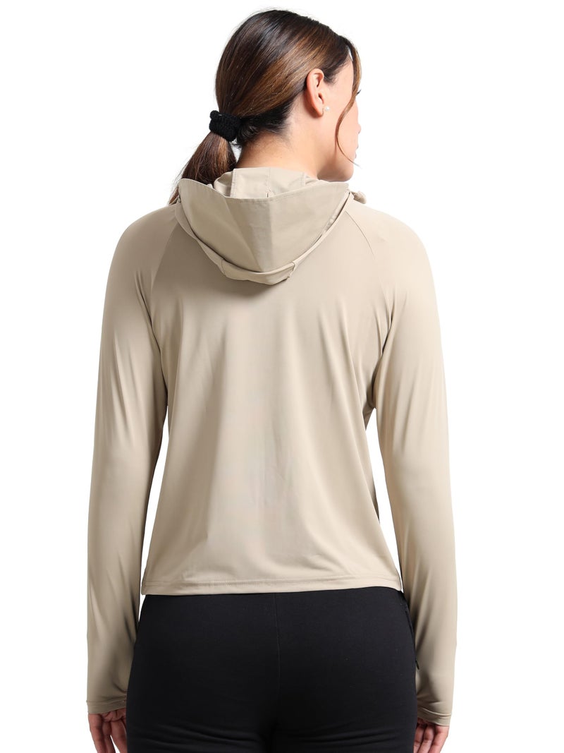FABSPORTS Women Nylon Standard Length UV Protection Sun Screen Jacket, Full Zip, Lightweight with UPF 50+ Protection for Outdoors, with Pockets, Sun Protective Clothing, Beige, Large - Image 3