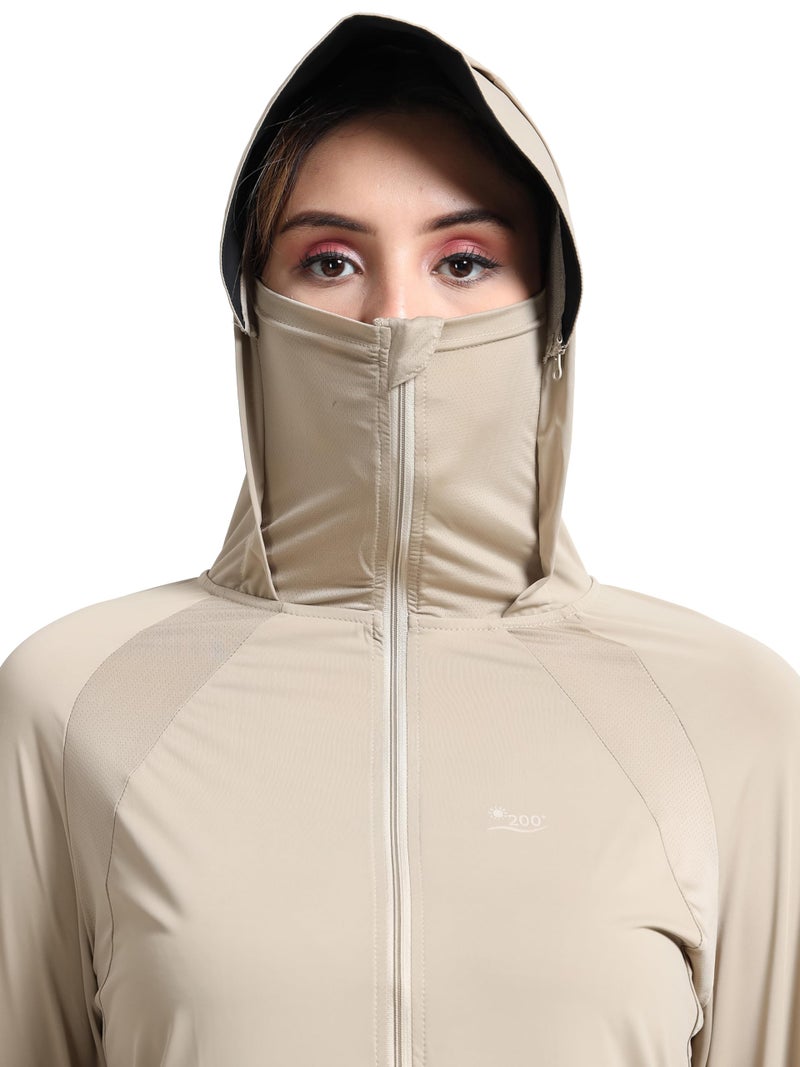 FABSPORTS Women Nylon Standard Length UV Protection Sun Screen Jacket, Full Zip, Lightweight with UPF 50+ Protection for Outdoors, with Pockets, Sun Protective Clothing, Beige, Large - Image 5