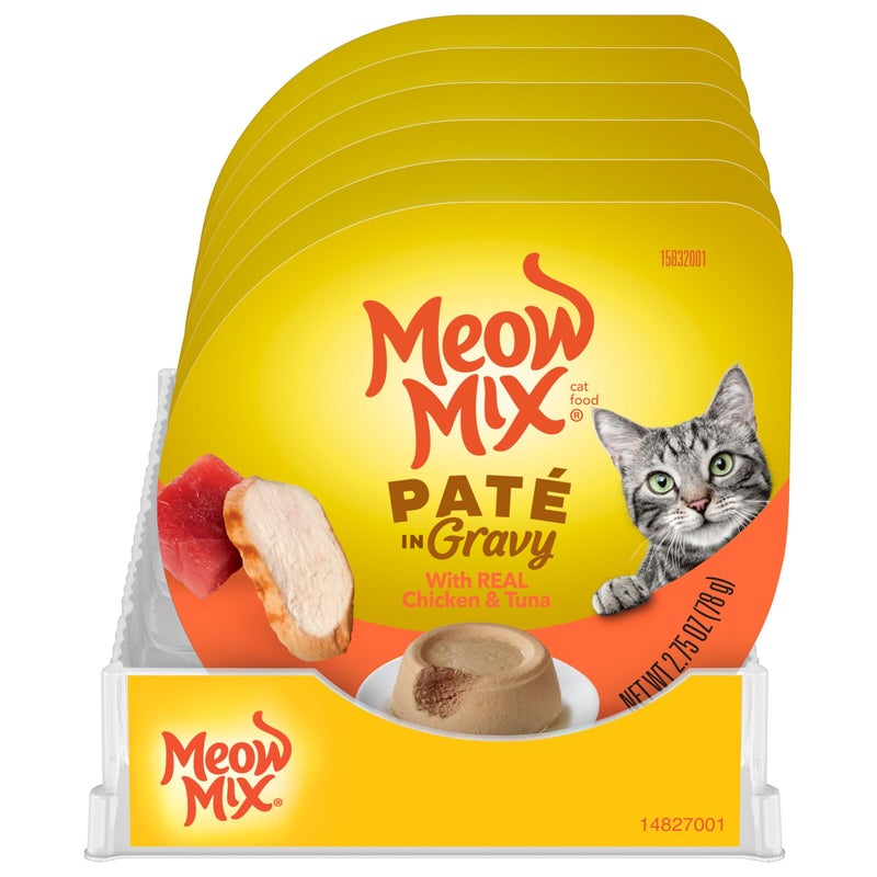 Meow Mix Pate in Gravy with Real Chicken & Tuna Wet Cat Food, 2.75 Ounce (Pack of 12) - Image 1