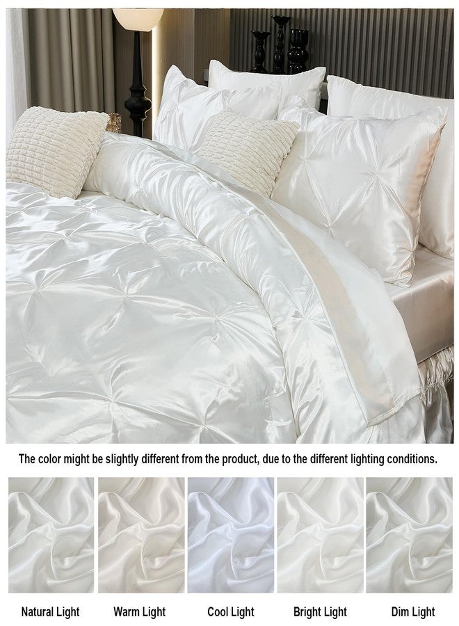 Bedbay White Satin Queen Comforter Set with Sheets,Pinch Pleat Bedding Set Room Decor Aesthetic,Queen Bed in a Bag Set,Silk Like Satin Bed Sheets,Soft Silky Luxury Comforter Satin Bed Set 10 Pcs - Image 4