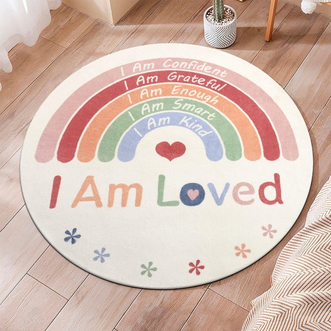 BOHO RAINBOW ROUND RUGWASHABLE KIDS RUG ULTRA SOFT COLORFUL NURSERY RUG FOR CALMING CORNER HOME BEDROOM PLAYROOM DECOR47 ROUND