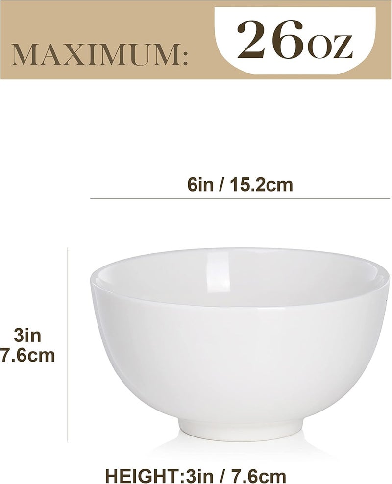 MALACASA Porcelain Soup Bowls, 25 Ounce Large White Ramen Bowls Cereal Bowls, Salad Pasta Bowls, Bowls Set for Cereal, Soup, Ramen and Desserts, Dishes Set of 4 - Image 2