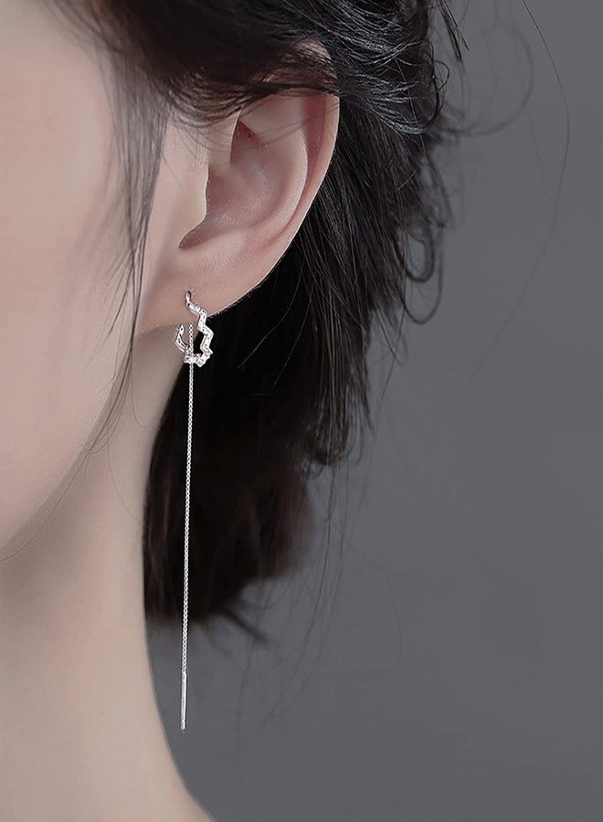 Reffeer 925 Sterling Silver Wave Crawler Earrings Cuff Earrings Wrap for Women Dangle Earrings Threader Chain - Image 4
