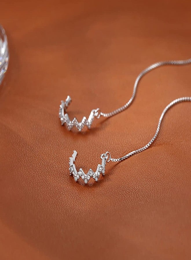 Reffeer 925 Sterling Silver Wave Crawler Earrings Cuff Earrings Wrap for Women Dangle Earrings Threader Chain - Image 5