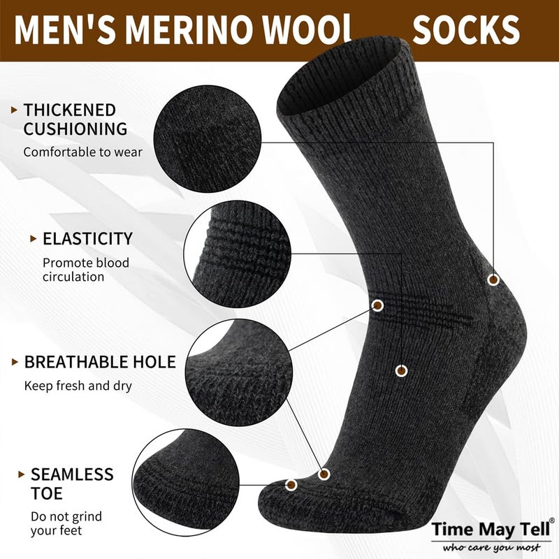 Time May Tell Mens and Womens Merino Wool Hiking Cushioning Socks For Outdoor Wool-Socks-For-Men 3 Pack (Dark gray(3 Pairs) US Size 9-13 - Image 3