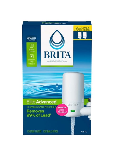 Brita Faucet Mount Water Filter for Sink, Removes 99% of Lead, Elite Advanced Filtration System, Includes 2 Replacement Filters, White
