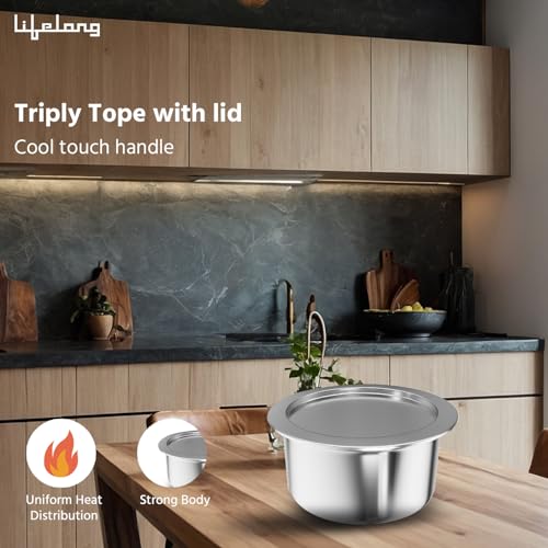 Lifelong Triply Tope with Lid for Cooking - Stainless Steel 20 cm Tope with Lid - 1 Litre Induction Bottom & Gas Stove Cookware (Silver, LLTPT23) - Image 2