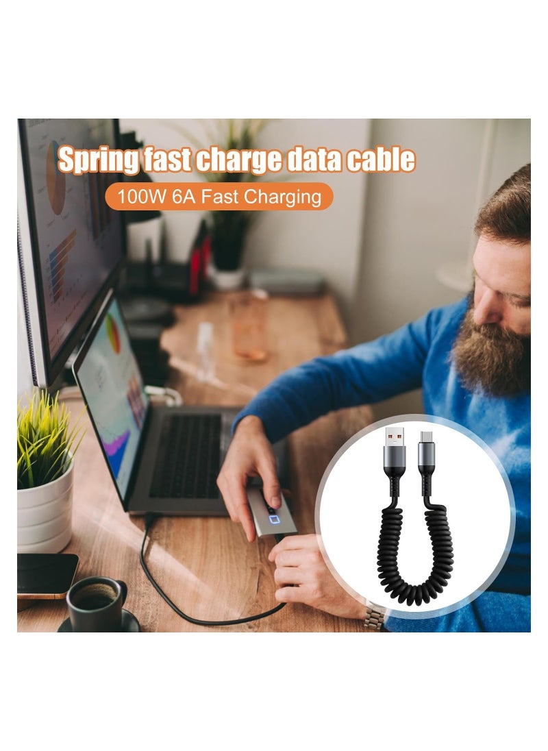 SYOSI - Type C Cable USB C to USB A Cable Rapid Charger Durable Nylon Braided USB C Charging Cable Type C Charger Retractable Fast Charging Coiled Cable for Most Smartphones Tablets Laptops - Image 1
