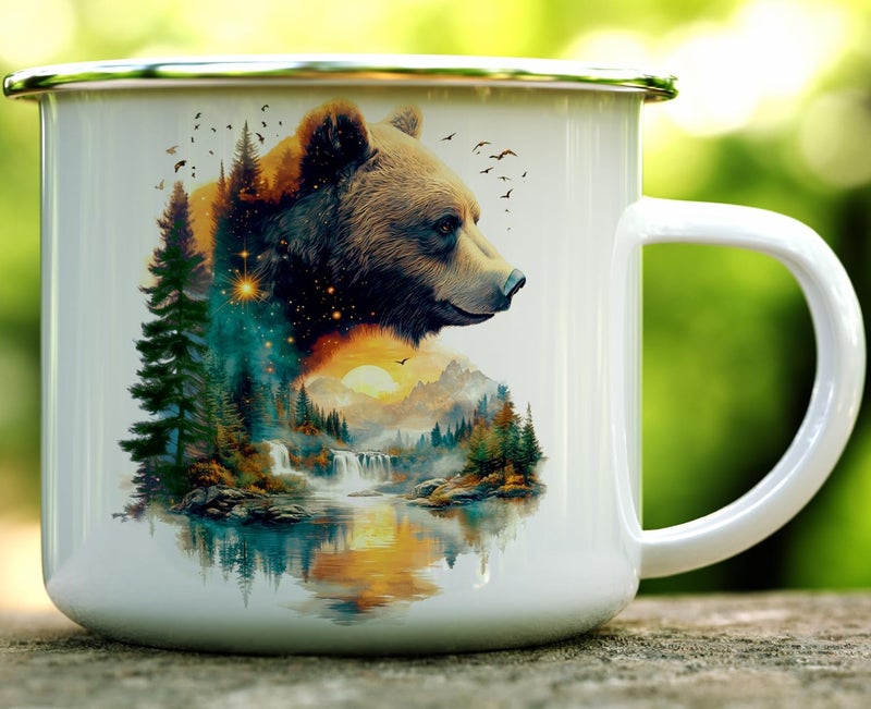 Loftipop Nature Bear Enamel Camp Mug Wild Life Animal Forest Trees Campfire Camping Cup Mountain Outdoor Lover Gifts 16oz - Image 2