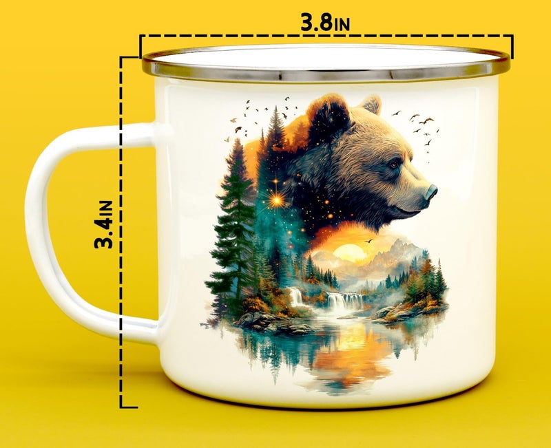 Loftipop Nature Bear Enamel Camp Mug Wild Life Animal Forest Trees Campfire Camping Cup Mountain Outdoor Lover Gifts 16oz - Image 5