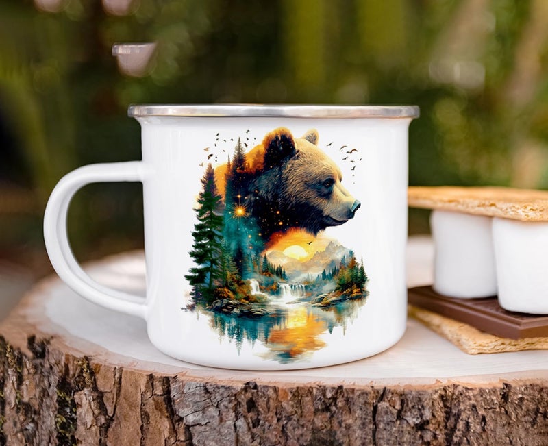 Loftipop Nature Bear Enamel Camp Mug Wild Life Animal Forest Trees Campfire Camping Cup Mountain Outdoor Lover Gifts 16oz - Image 4