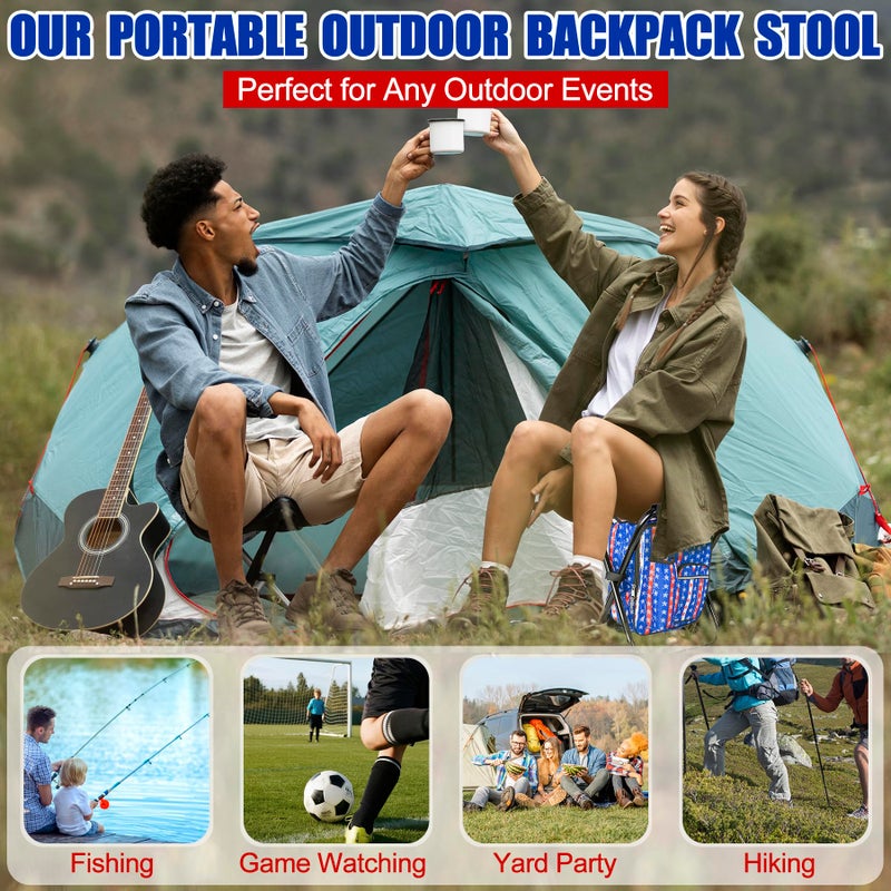 Kikerike Backpack Stool Cooler Chair Heavy Duty 300 LBS Max Load Portable Lightweight Stool Backpack Folding Fishing Cooler Seat for Camping Hunting Fishing - American Flag - Image 3