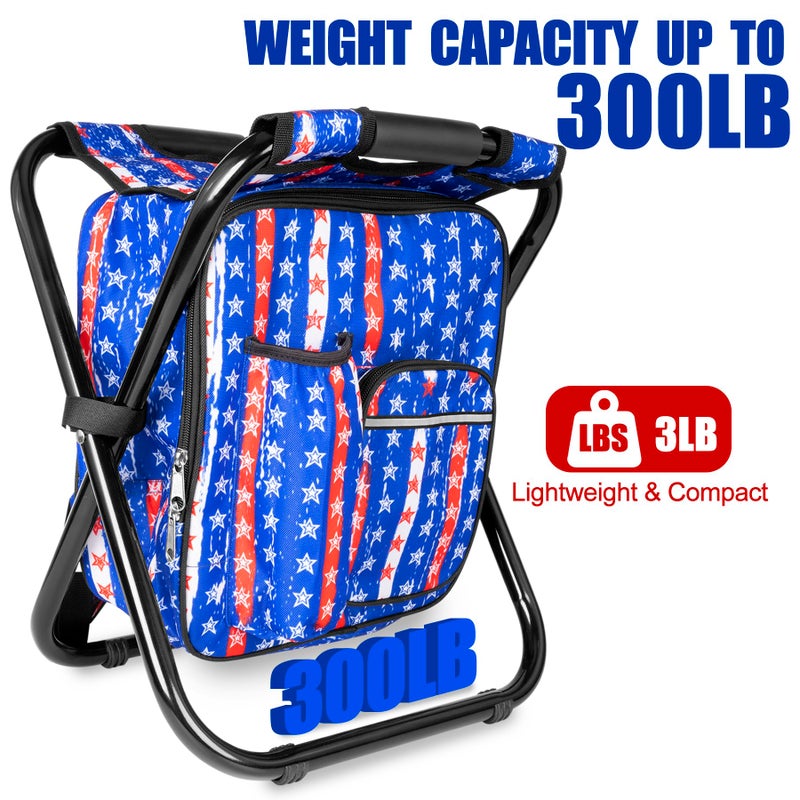 Kikerike Backpack Stool Cooler Chair Heavy Duty 300 LBS Max Load Portable Lightweight Stool Backpack Folding Fishing Cooler Seat for Camping Hunting Fishing - American Flag - Image 5