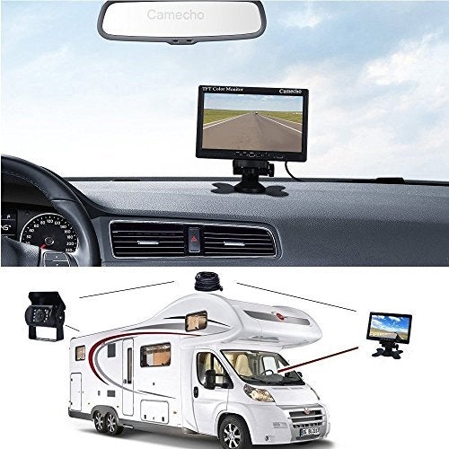 Camecho Vehicle Backup Camera 7" Monitor,18 IR Night Vision Rear View Camera Without Guide Line IP 68 Waterproof, 4 Pins Aviation Extension Cable for 33FT Length RVs, Bus, Trailer,Truck - Image 2