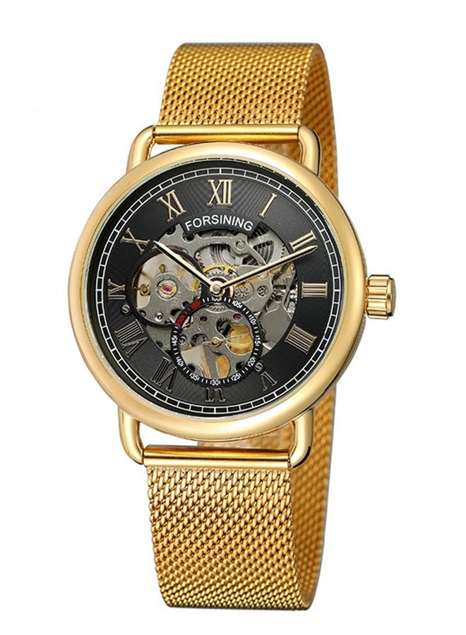Forsining Watch Metal Mesh Strap Skeleton Dial Men's Watch - Vintage Versatile Formal Occasion Style - Image 1