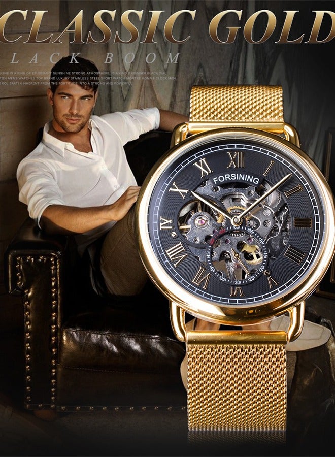 Forsining Watch Metal Mesh Strap Skeleton Dial Men's Watch - Vintage Versatile Formal Occasion Style - Image 3