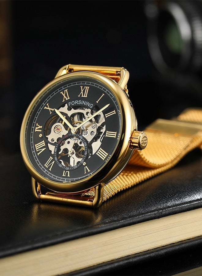 Forsining Watch Metal Mesh Strap Skeleton Dial Men's Watch - Vintage Versatile Formal Occasion Style - Image 4