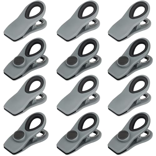 TACGEA Chip Clips, Magnetic Bag Clips with Air Tight Seal for Food Storage, 12 Pieces (Gray) - Image 1