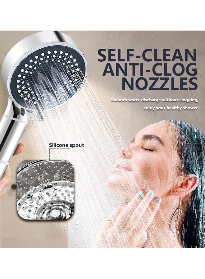 Shower Head with Filter, High Pressure Double-Sided Shower Head with Silicone Body Scrubber, Handheld Shower with On/Off Switch, 5 Spray Modes for Body and Hair Massage (Silver) - Image 3