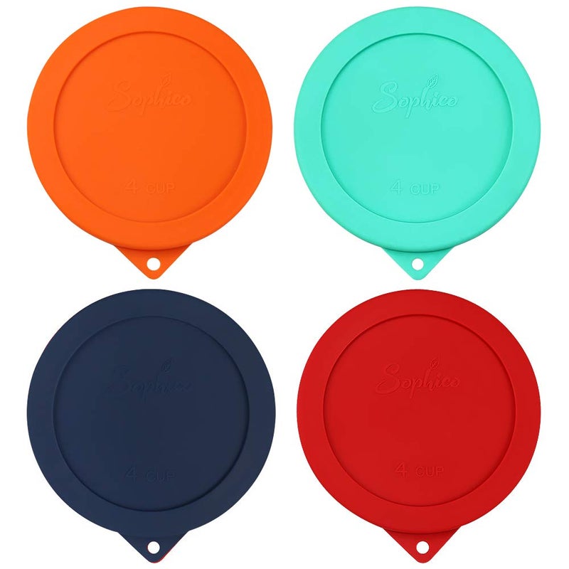Sophico 4 Cup Round Silicone Storage Cover Lids Replacement for Anchor Hocking and Pyrex 7201PC Glass Bowls Container not Included Mix 4 Pack