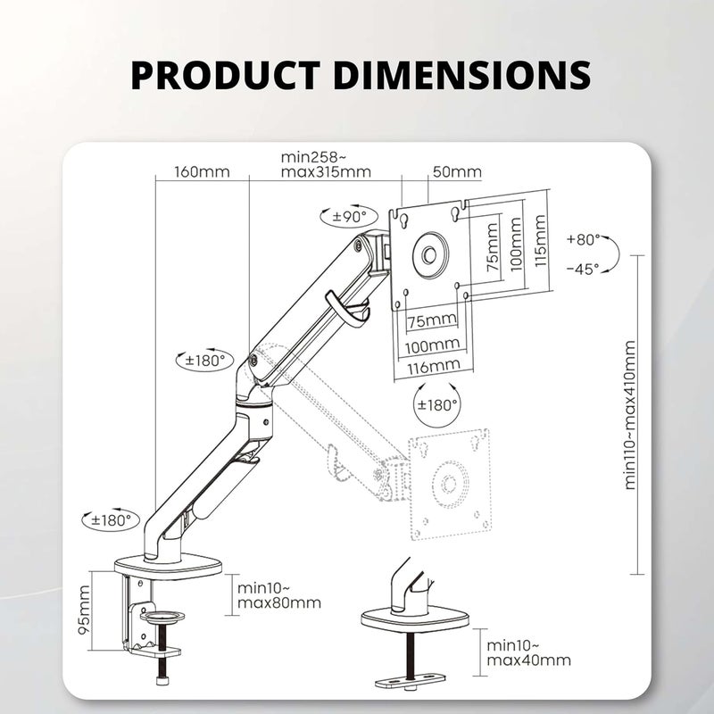 ROBUSTT Computer PC Monitor LED TV Desk Mount Stand with Articulating Center Arm Joint | for 15" to 33" Screens Full Motion Mount | Height Adjustable | Gaming Screen - Pack of 5 - Image 2