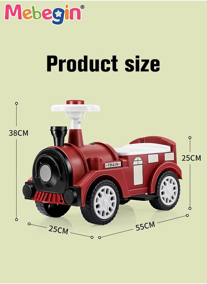 null - Kids 4-wheeled Balance Car with Large Storage Space Under Seat, Push Car with Music and Light, Anti Roll-over Toy Car, Sturdy Ride On Toy, Train-shaped Push Along Car, No Pedal - Image 1